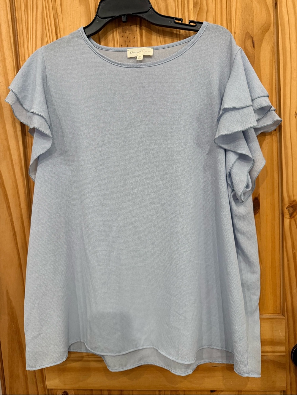 Light Blue Ruffle-Sleeve Blouse — Women’s Casual Top